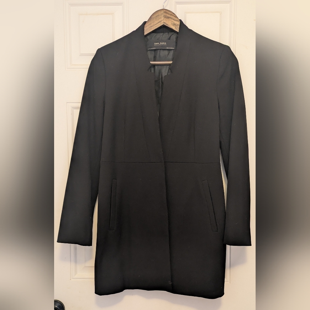 Zara Basic Collection Black Inverted Lapel Longli… - image 4